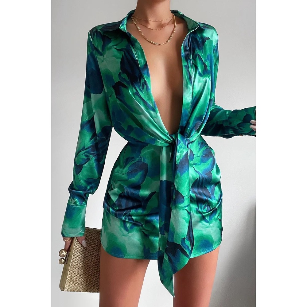 Runaway The Label Ruby Calista Dress Green Floral Satin Mini US 4 S